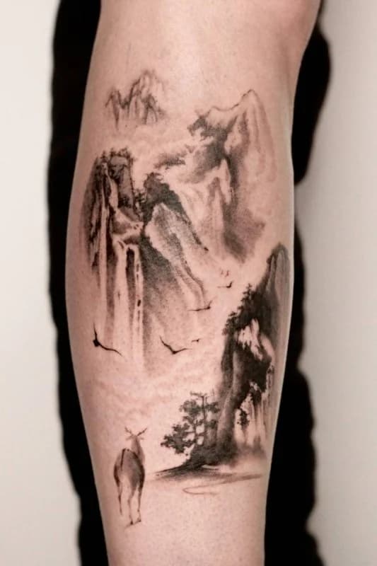 산수화, 동양화, 수묵화, 오리엔탈, 붓터치