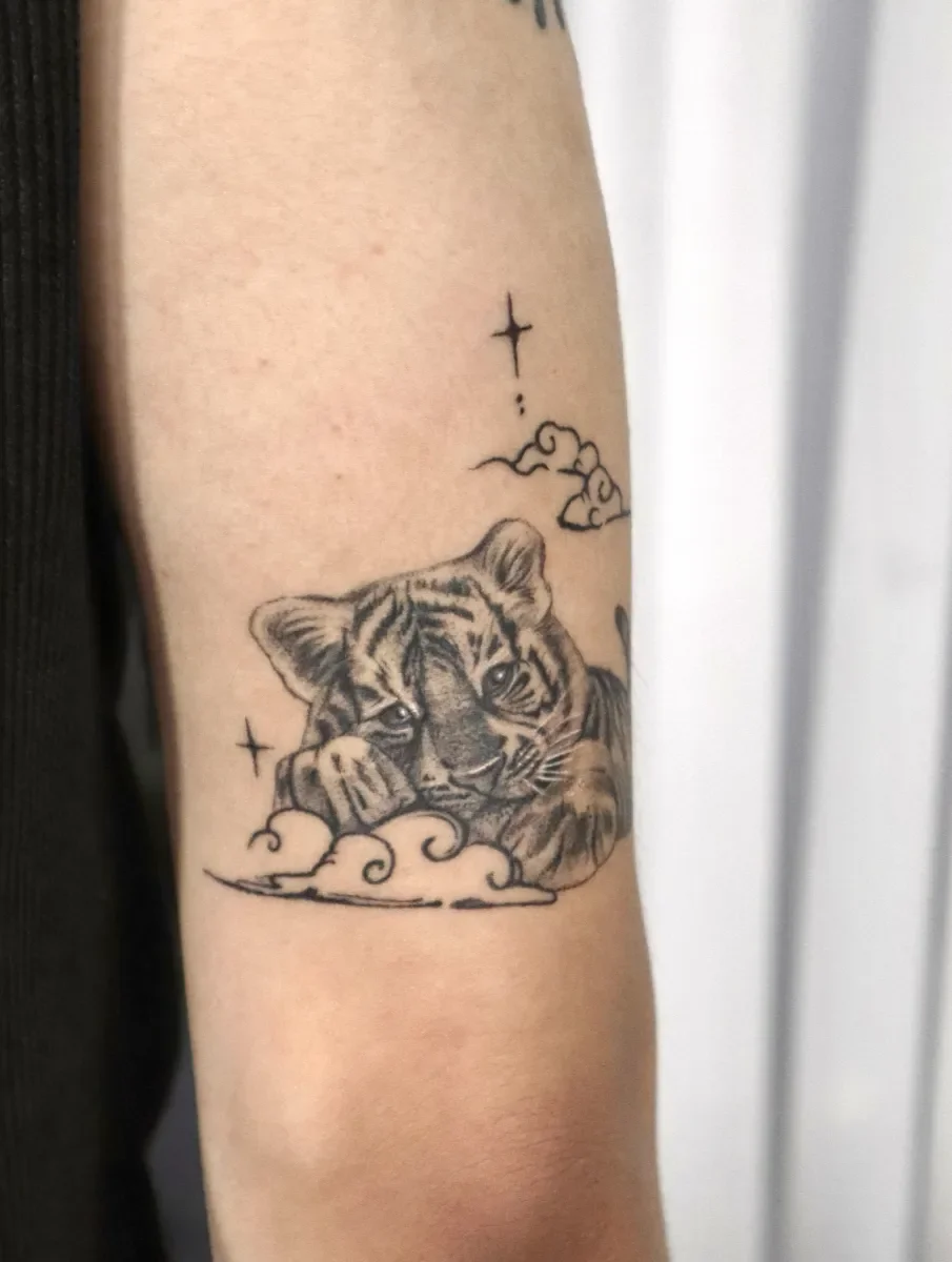 디테일한 아기호랑이🖤🧡 귀여운 호랑이,새끼호랑이, 예쁜, 빛, 동양화, 구름, 나비, 미니, 추천, 꽃, 호랑이 타투