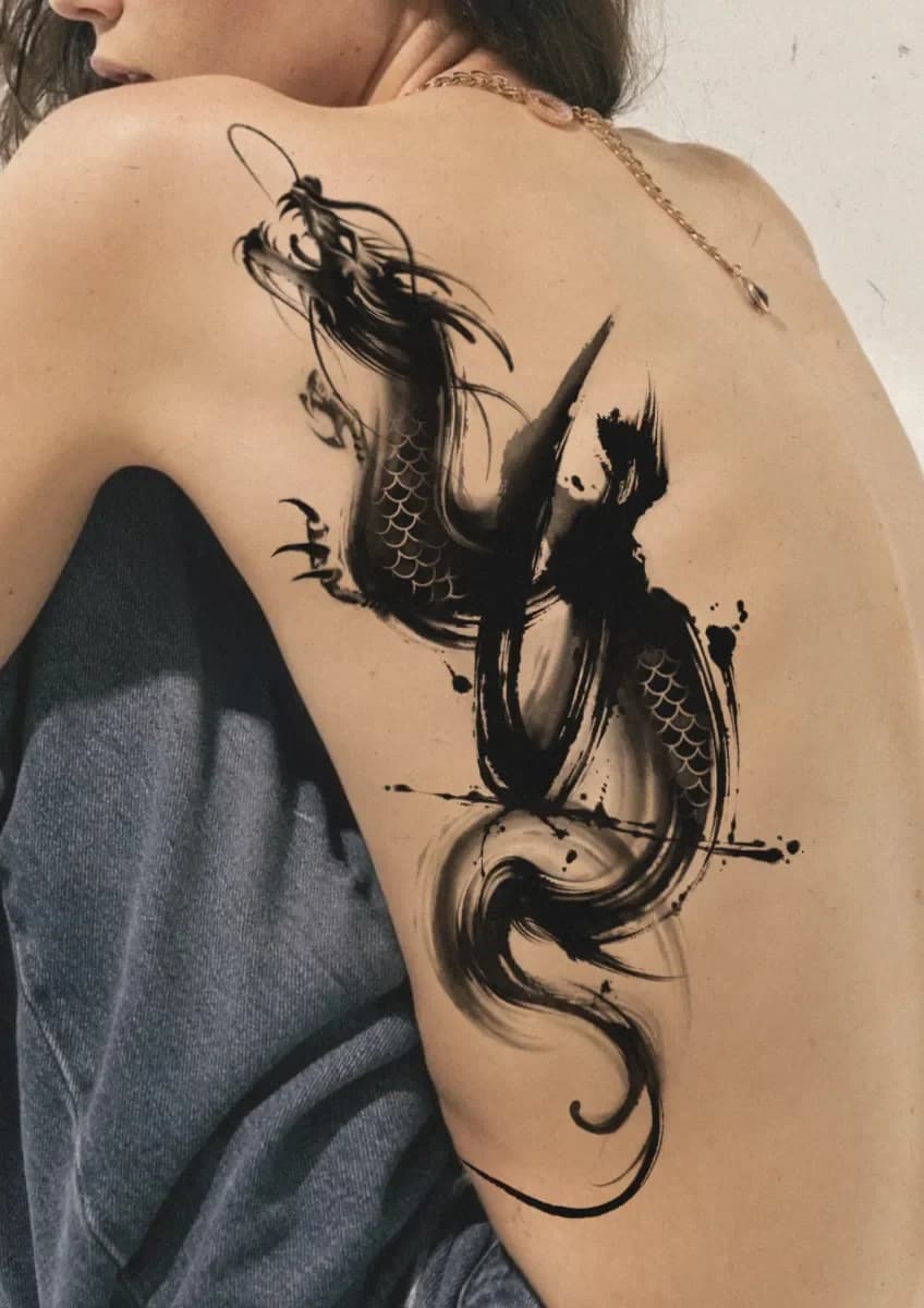 붓터치, 동양화, 용 - 1